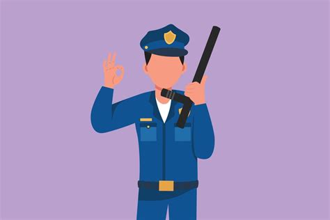 Graphic flat design drawing policeman holding police baton with okay ...