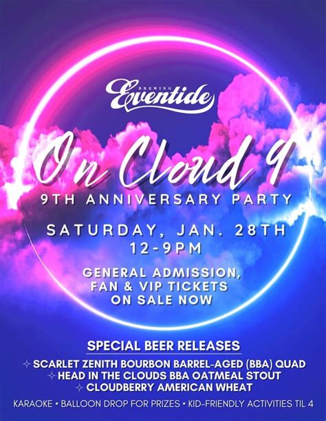 Eventide S 9th Anniversary Party On Cloud 9 Is This Saturday 1 28 Grab Your Tickets On Our