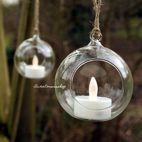 Hanging Glass Candle Tealight Holder Clear Bauble Garden Outdoor Wedding Tea Light Holder