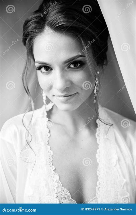 Beautiful Happy Bride In White Silk Lingerie Stock Image Image Of Lingerie Lady