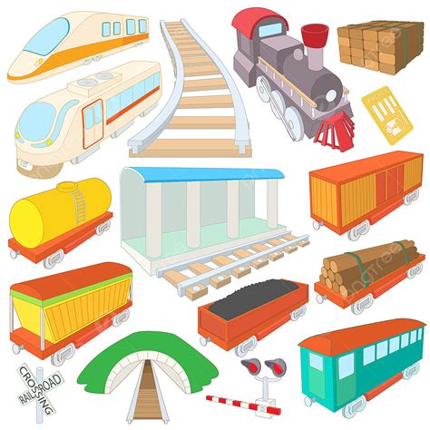 Railway Set Vector Art Png Railway Icons Set Cartoon Style Style