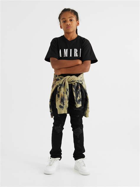 Amiri Babies Mx1 Skinny Fit Leather Panelled Distressed Jeans In Black