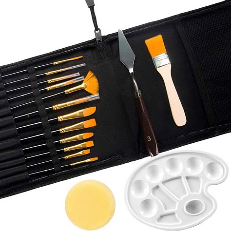 16 Pcs Paint Brushes Set 12 Sizes Painting Brush with Palette Knife ...