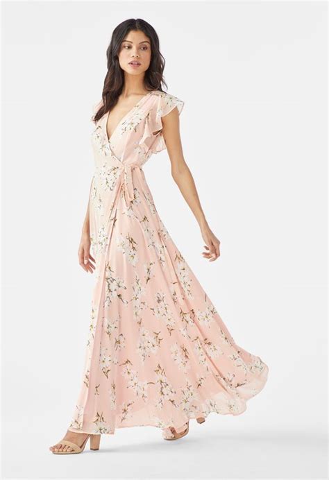 Flutter Sleeve Maxi Dress Clothing In Pink Multi Get Great Deals At