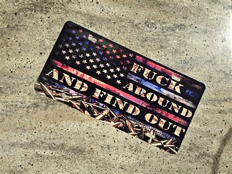 Fuck Around And Find Out License Plate Bullets American Flag Pink Skull
