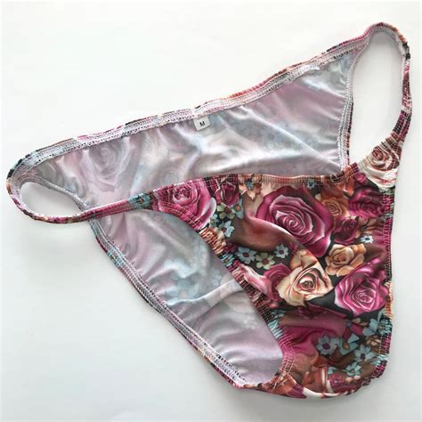 K P Mens String Bikini String Narrow Waist Printed Soft Jersey Rose Florals EBay