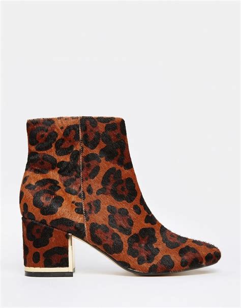 River Island 60s Leopard Print Block Heel Boots At Леопард