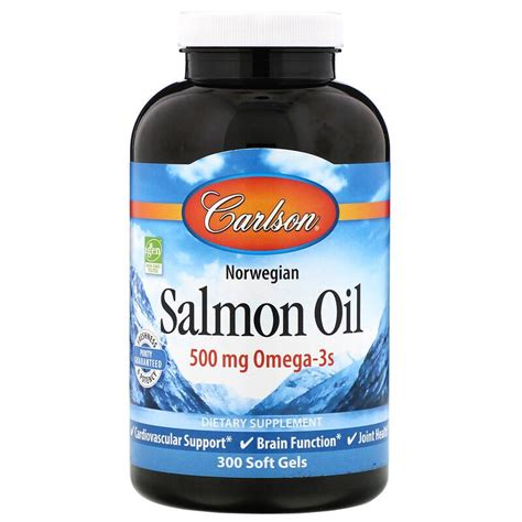 Масло лосося, норвежское, Salmon Oil, Carlson Labs, 500 мг, 300 капсул ...