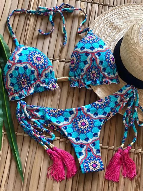 Womens Floral Tassel Tie Bikini Set Swimwear Beachwear On Luulla