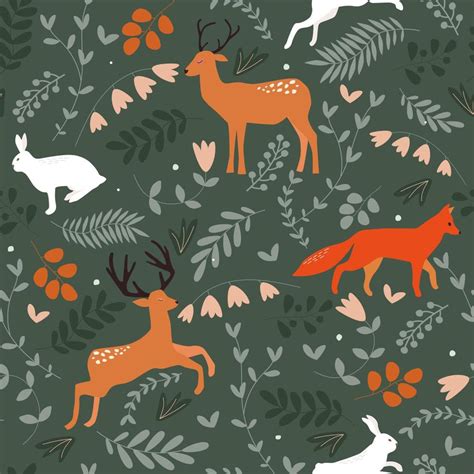 Seamless Pattern With A Forest Natural Print Wild Forest Animals Hare