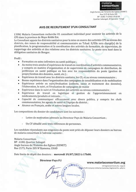 L Ong Malaria Consortium Recherche Un Consultant Individuel Pour