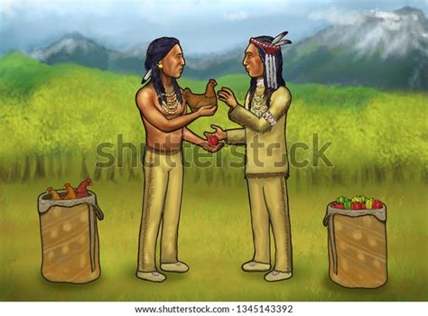 Bartering Trade Native American Culture Stock Illustration