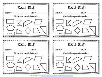 Rd Grade Geometry Exit Slips Tickets Common Core Aligned Math Math