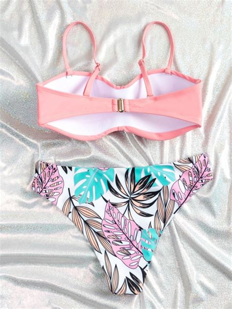 Розов дамски бански Tropical Twist Push Up Bandeau Bikini Swimsuit EMMA