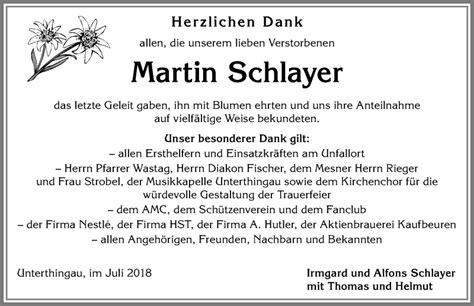 Traueranzeigen Von Martin Schlayer Allg Uer Zeitung