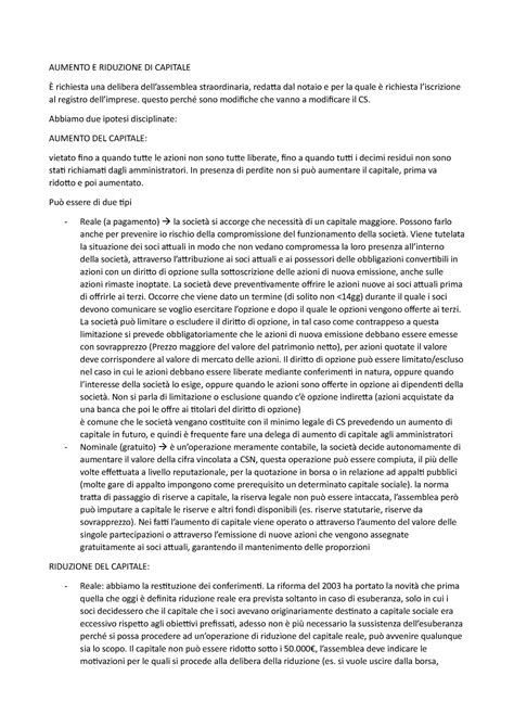 Aumento E Riduzione Capitale Sociale Aumento E Riduzione Di Capitale