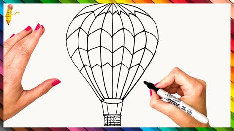 How To Draw An Air Balloon Step By Step Hot Air Balloon Drawing Easy