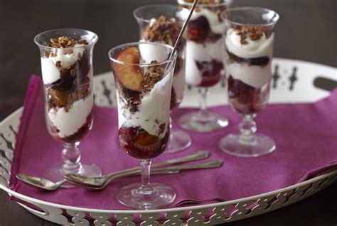 Plum Parfaits Parfait Glasses Greek Style Yogurt Cold Cereal Summer