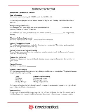 Fillable Online Certificate Of Deposit Fnbsfcom Fax Email Print