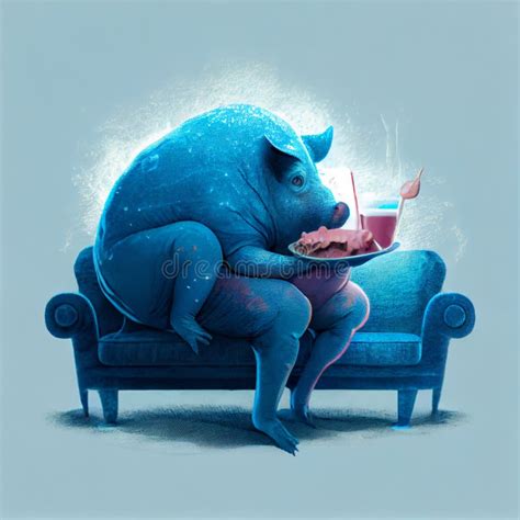 Blue Pig Like Creature Sitting on Sofa. Generative AI Stock ...