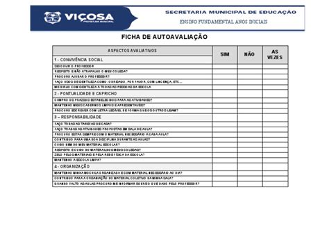 Auto Avaliação Para Alunos - Ficha de Autoavaliação para Alunos | PDF
