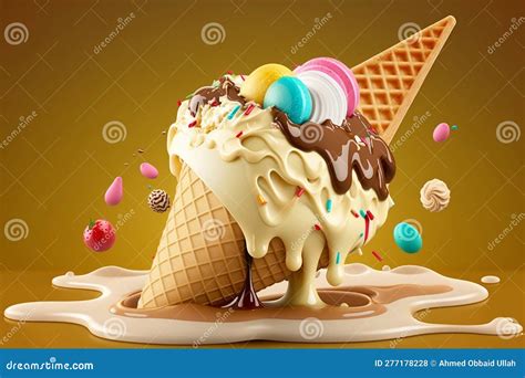 Ice Cream Sundae with Waffle Cone and Toppings on White Background, Generative Ai Stock ...