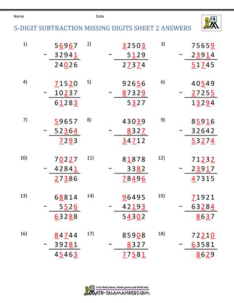 5 Digit Subtraction Worksheets Worksheets Library