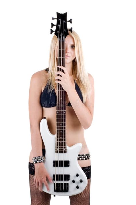 Sexual Blonde And A White Bass Guitar Stock Image Image Of Model Rock
