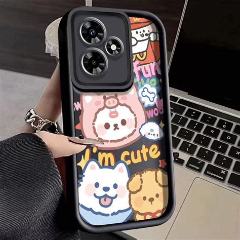 Para Infinix Hot Play i Case Gato Perro Ángel Ojos Escalonados Cámara Delgada