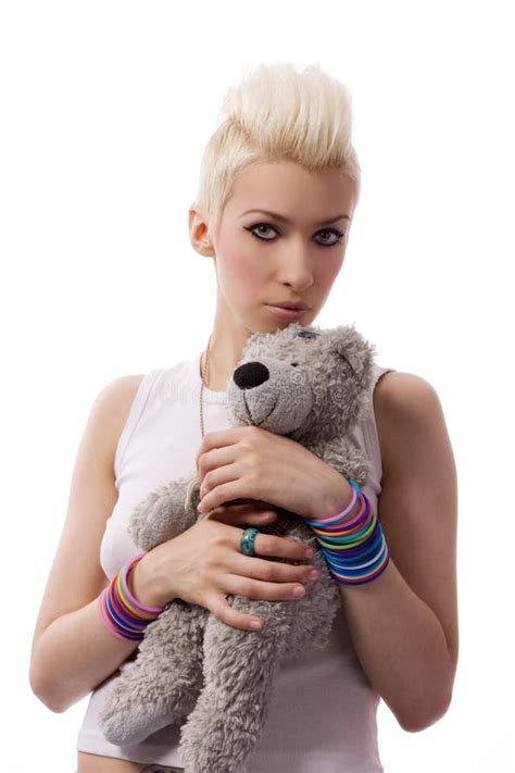 Beautiful Girl With Blonde Hair And Teddy Stock Image Image Of Adult Model 14606717