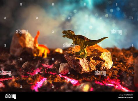 Tyrannosaurus Rex Silhouette In Smoke Creative Burning Scenery With A