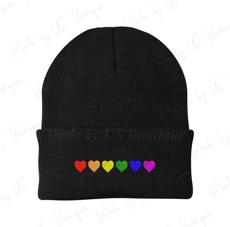 Rainbow Hearts Beanie Embroidered Unisex Gay Pride Hat LGBT Lesbian Bisexual Transgender