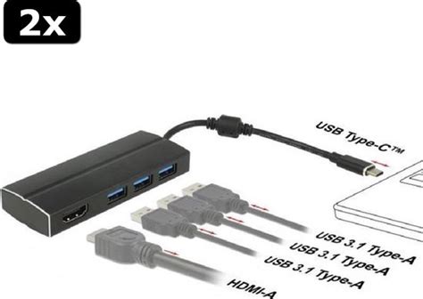 X Premium Usb C Naar Hdmi En X Usb A Adapter Met Dp Alt Mode K