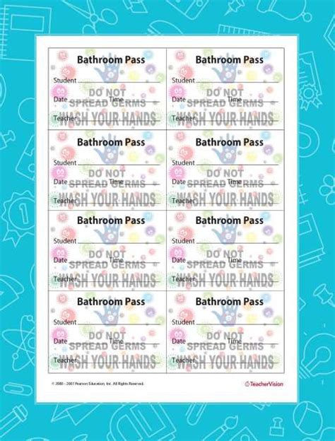 Bathroom Pass 8 Per Sheet Printable Classroom Tool Grades K 5 Bathroom Pass Teacher