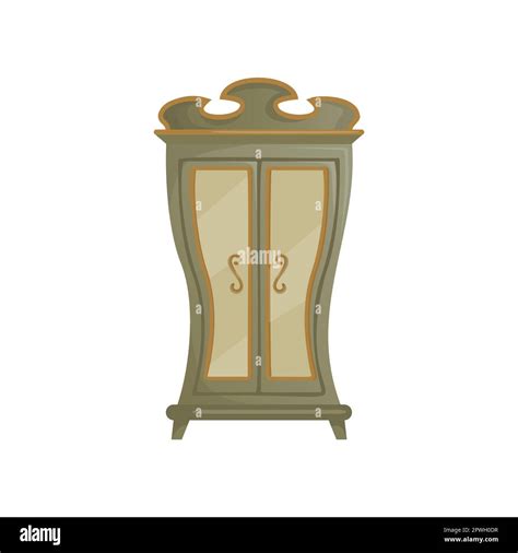 Green Curvy Cabinet And Cupboard In Classic Style Cartoon Vector