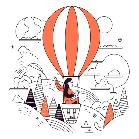 Premium Vector Vector Illustration Of A Girl Flying In A Hot Air Balloon On The Background Of