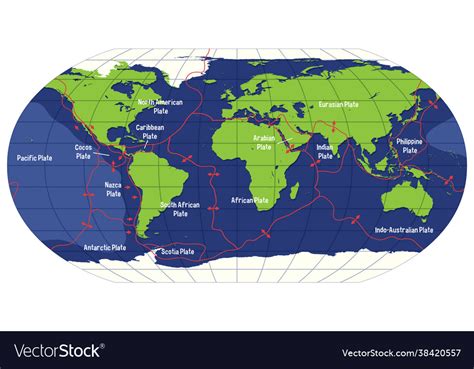 World map showing tectonic plates boundaries Vector Image