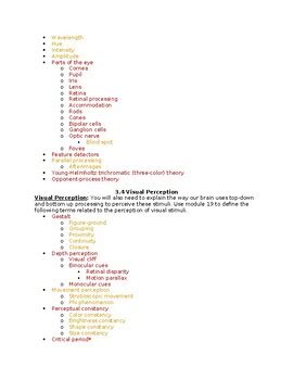 Ap Psychology Unit Sensation And Perception Ced And Vocabulary