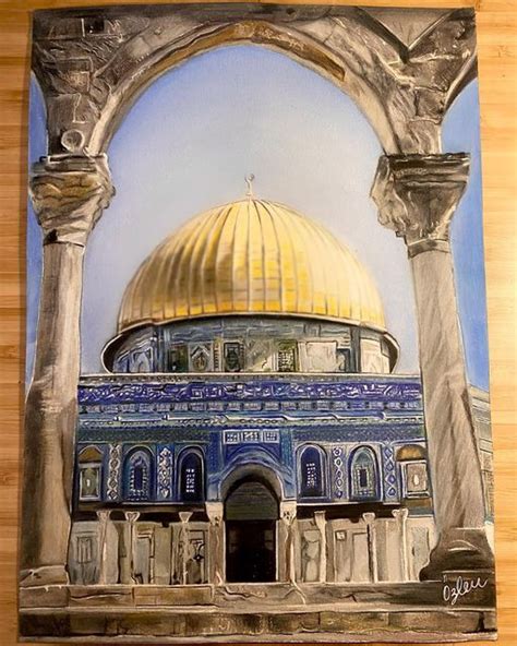 A Painting Of The Dome Of The Rock On Top Of A Building With Arches And