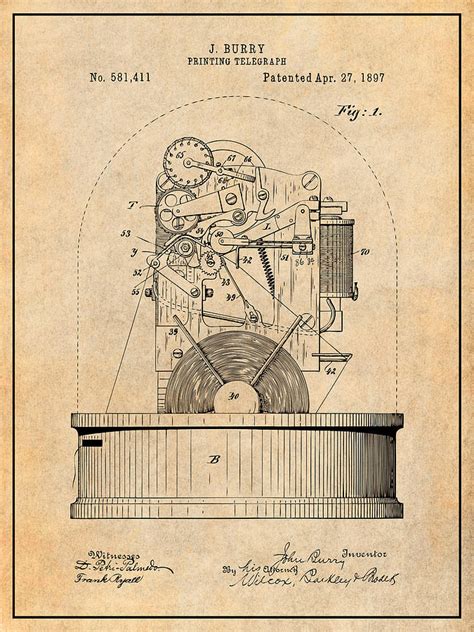 1897 Printing Telegraph Patent Print Antique Paper Drawing By Greg