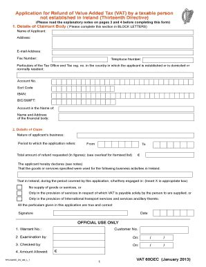 Form VAT 60E Claim For Refund Of Value Added Tax VAT By An