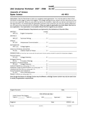 Fillable Online Linnbenton BNAMEb LBCC Graduation Worksheet 2007 2008