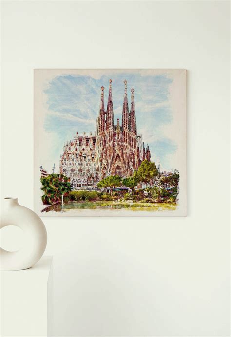 Sagrada Familia Watercolor Painting Printable Barcelona Cityscape Wall