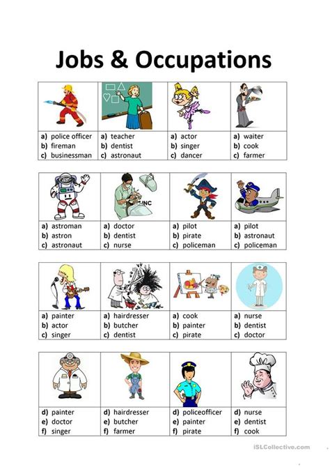 Jobs Occupations English Esl Worksheets For Distance Learning And