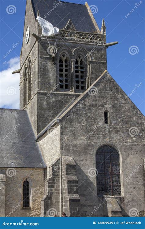 Historic Church of Sainte Mere L`eglise, with a Paratrooper Hanging on ...