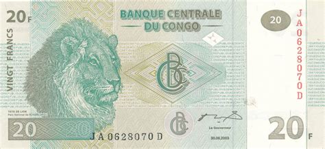 Demokratische Republik Kongo Francs Geldschein Banknote Congo