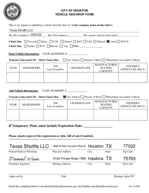 Fillable Online City Of Houston Vehicle Add Drop Form Fax Email Print