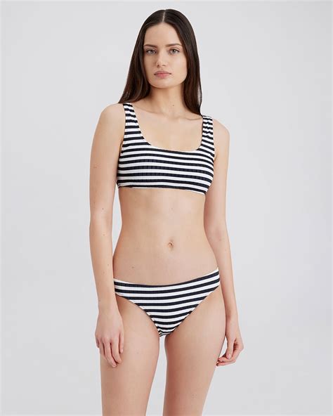 The Elle Ribbed Bikini Top In Blackout Marshmallow Stripe Solid And Striped