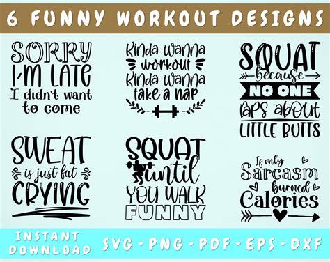 Funny Workout Quotes Svg Bundle 6 Designs Workout Shirt Svg Etsy