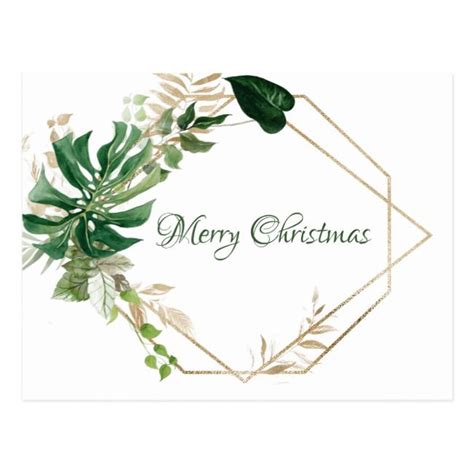 Tropical Christmas Green Watercolor Palm Leaves Postcard , #AFFILIATE ...